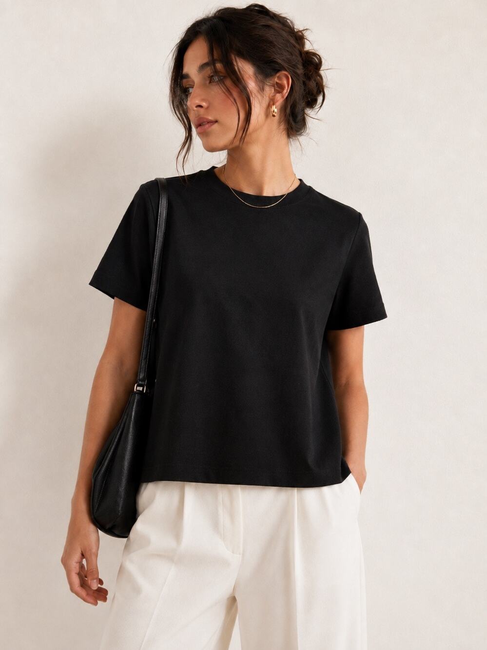 COS Black Cotton Cropped Boxy Tee Quiet Luxury Minimalist Clean Girl Size M